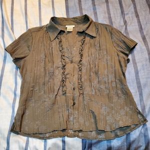 Laura frilly brown button up shirt